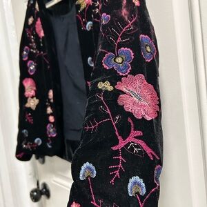 Anthropologie Velvet Blazer with Floral Embroidery